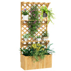 52L Wooden Planter, with Trellis and Shelves - Natural Finish