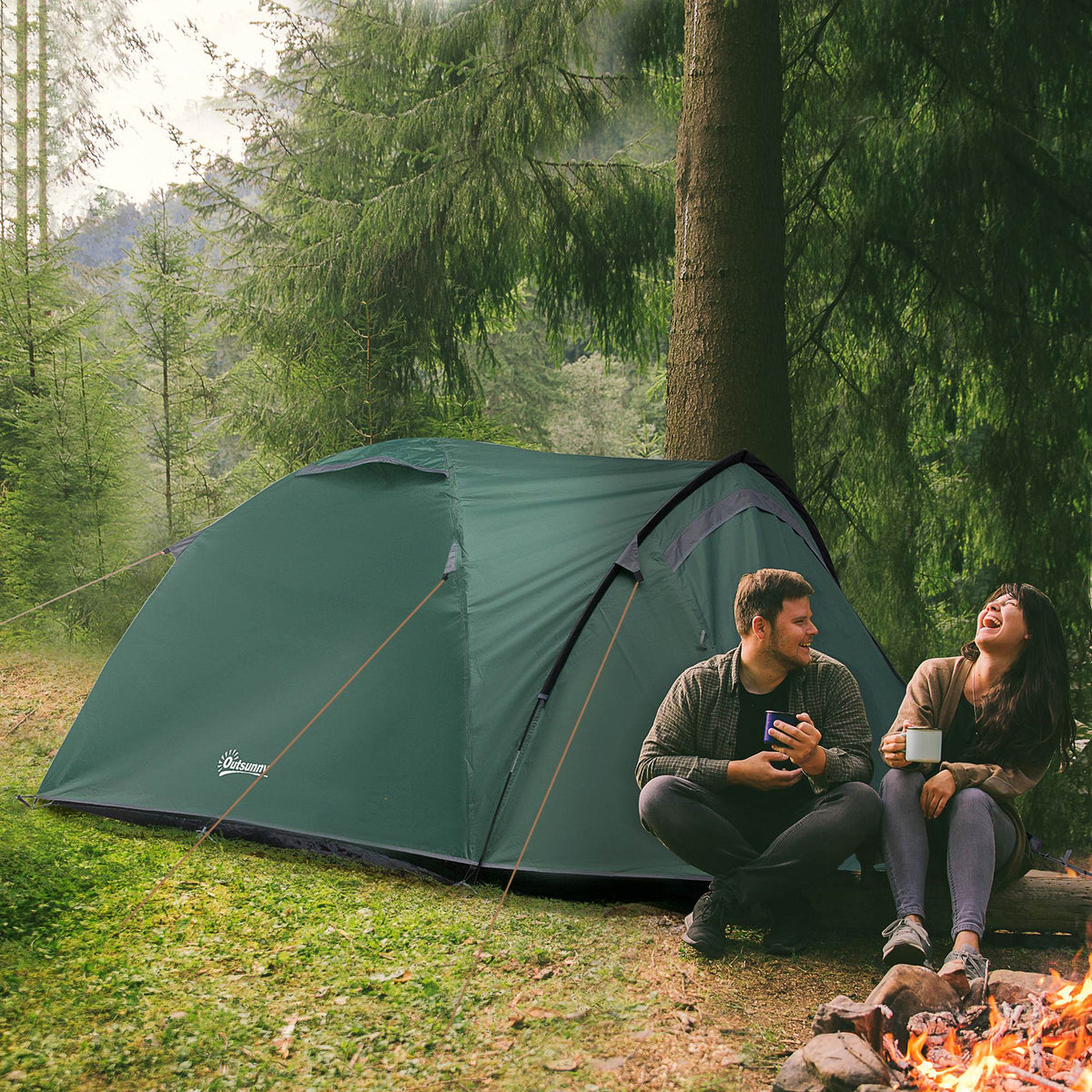Two-Man Dome Tent, with Front Vestibule - Green/Grey