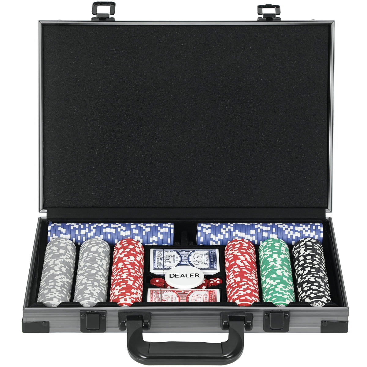 Poker-Set, Pokerkoffer, 400 Chips, 2 Kartendecks, 5 W¨¹rfel, Dealer-Scheibe, Unterlage