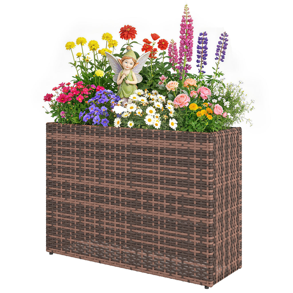 Hochbeet mit verstellbaren Füßen, Rattan Blumenkasten mit herausnehmbarem Einsatz für Terrasse und Balkon, Braun