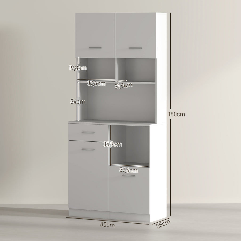 Küchenschrank, Buffet mit Schublade, Soft-Close Türen, 80 x 35 x 180 cm, Weiß