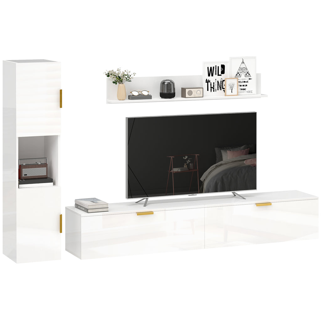 Schwebendes TV-Board mit Klapptüren Entertainment-Center Wandregal Schrank 180 cm Hochglanz Weiß