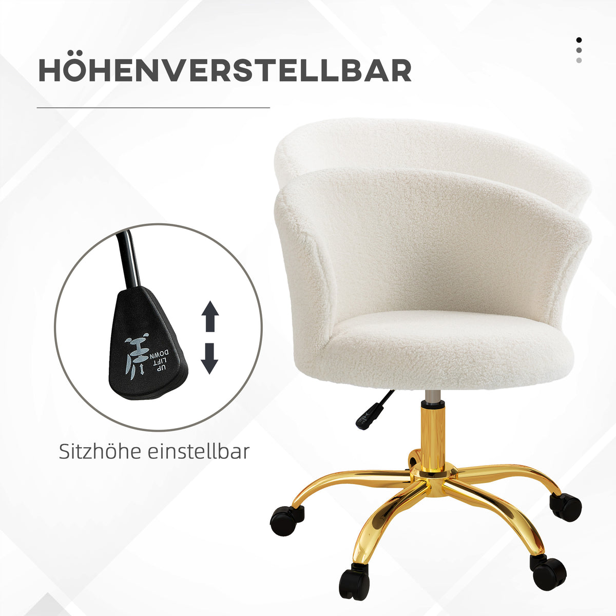 Schreibtischstuhl Höhenverstellbar mit Teddy-Fleece-Optik Weiß