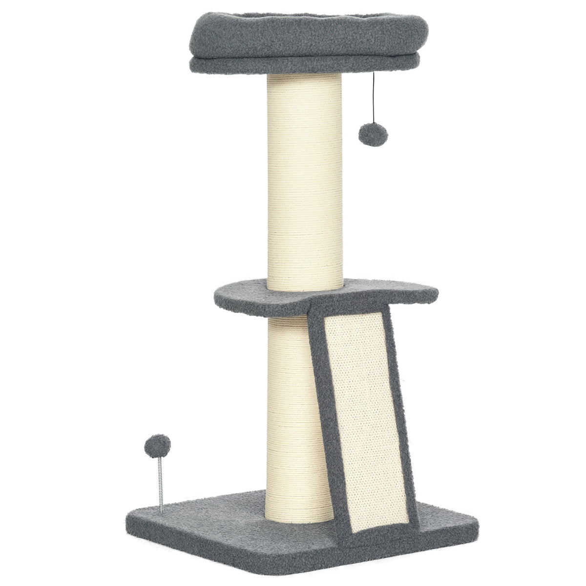 Cat Tree Tower with Scratching Posts, Pad, Bed, Toy Ball-Dark Grey