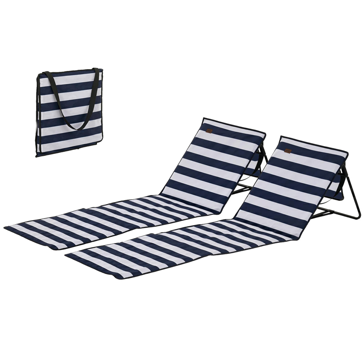 Set of 2 Foldable Garden Beach Chair Mat, Outdoor Sun Lounger Seats with Adjustable Back, Magazine Pocket, Carry Strap