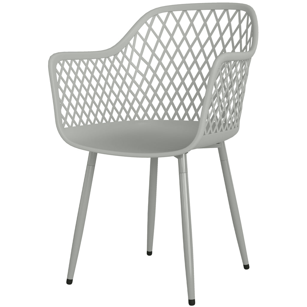 Garden Chairs Set of 4, Garden Dining Chairs with Cut Out Diamond Back and Armrests for Patio, Balcony, Terrace, Grey