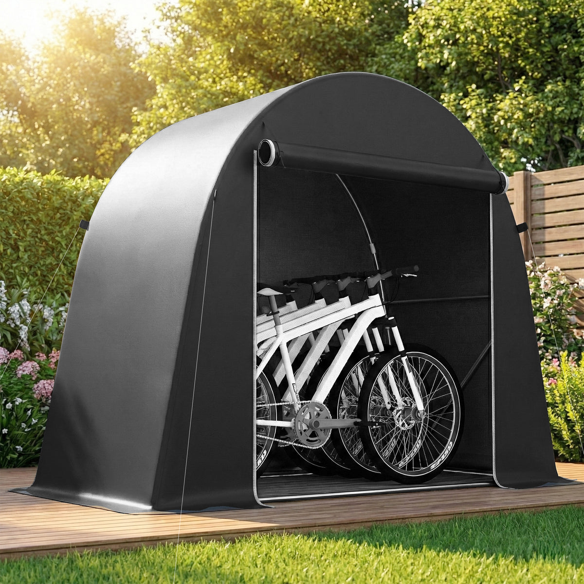 8 x 4 ft Garden Storage Tent, Waterproof Bike Tent with Roll-up Zipper Door and Galvanised Metal Frame, Dark Grey