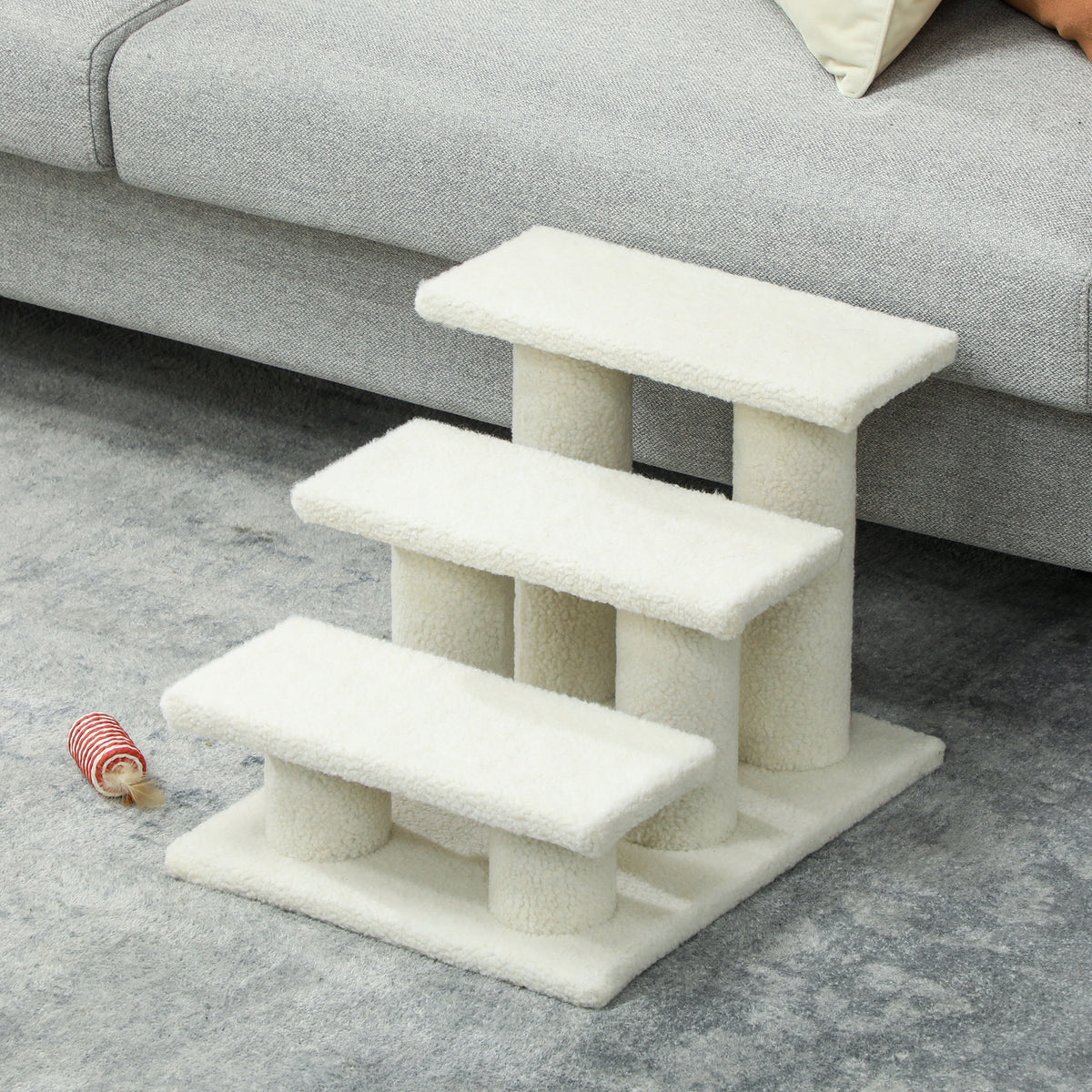 Katzentreppe 3 Stufen Tiertreppe Treppe für Katze Haustiertreppe Plüsch 45 x 35 x 34 cm cm Beige