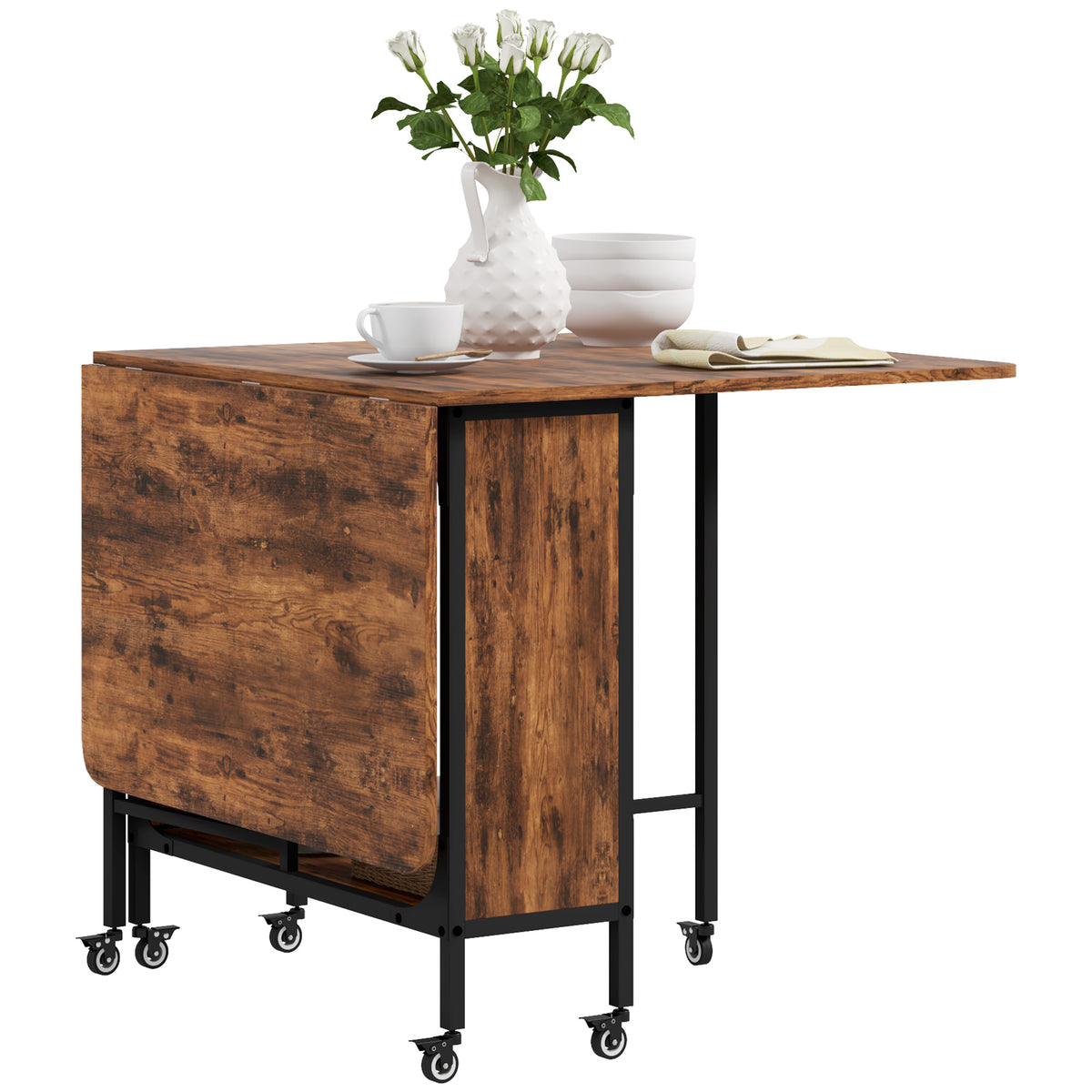 Six-Person Drop Leaf Dining Table - Rustic Brown/Black