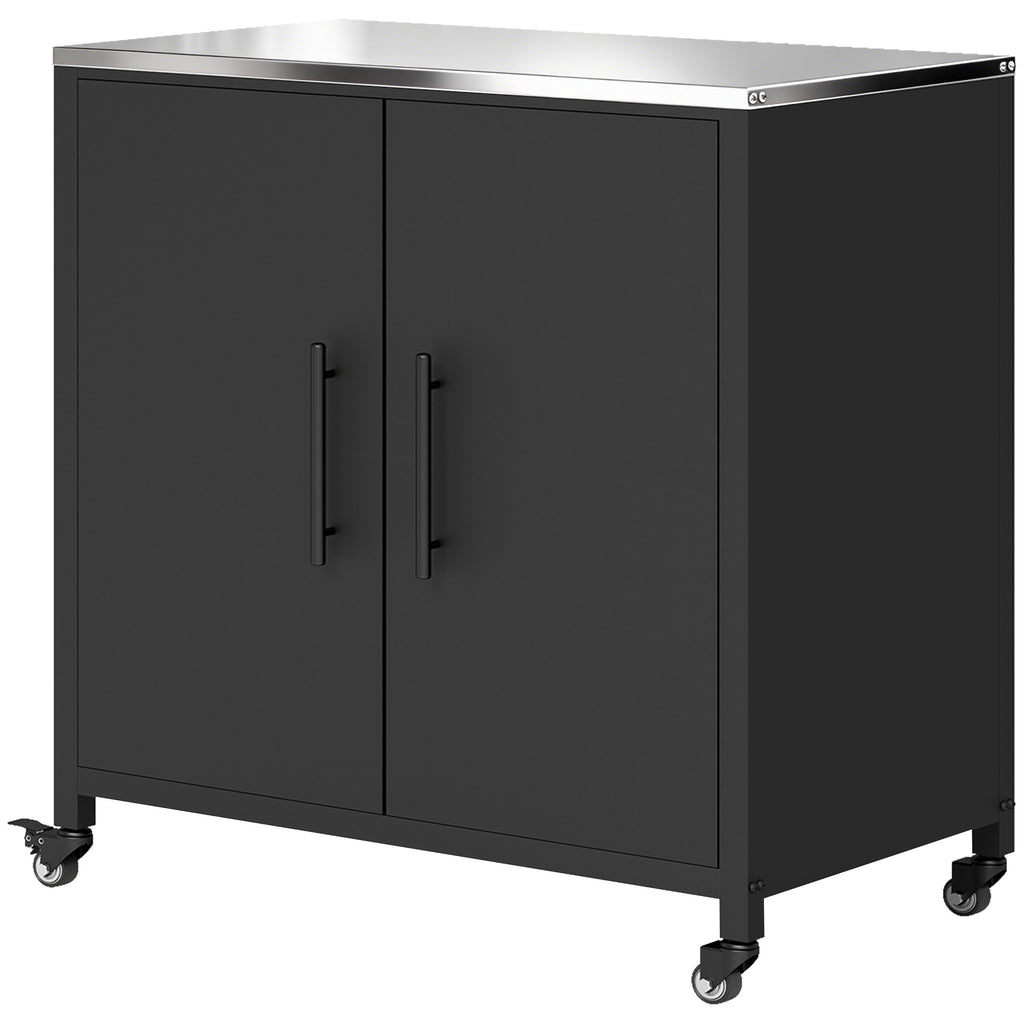 Gartenschrank mit Pflanztisch Geräteschuppen mit Edelstahl Arbeitsplatte abnehmbar Regal magnetisch Doppeltür Rolle