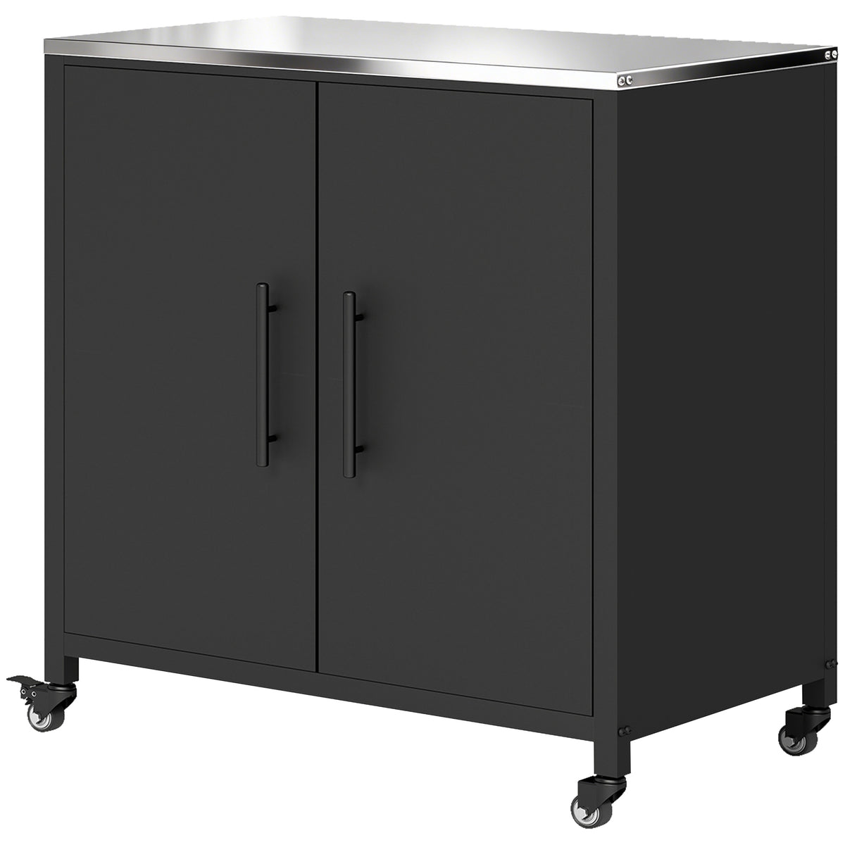 Gartenschrank mit Pflanztisch Geräteschuppen mit Edelstahl Arbeitsplatte abnehmbar Regal magnetisch Doppeltür Rolle