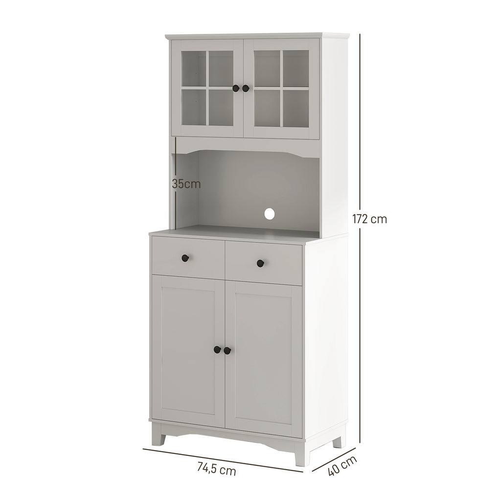 Freistehender K¨¹chenschrank mit Arbeitsplatte f¨¹r Mikrowelle, Kaffeemaschine, Schr?nke, Glast¨¹ren, Wei?