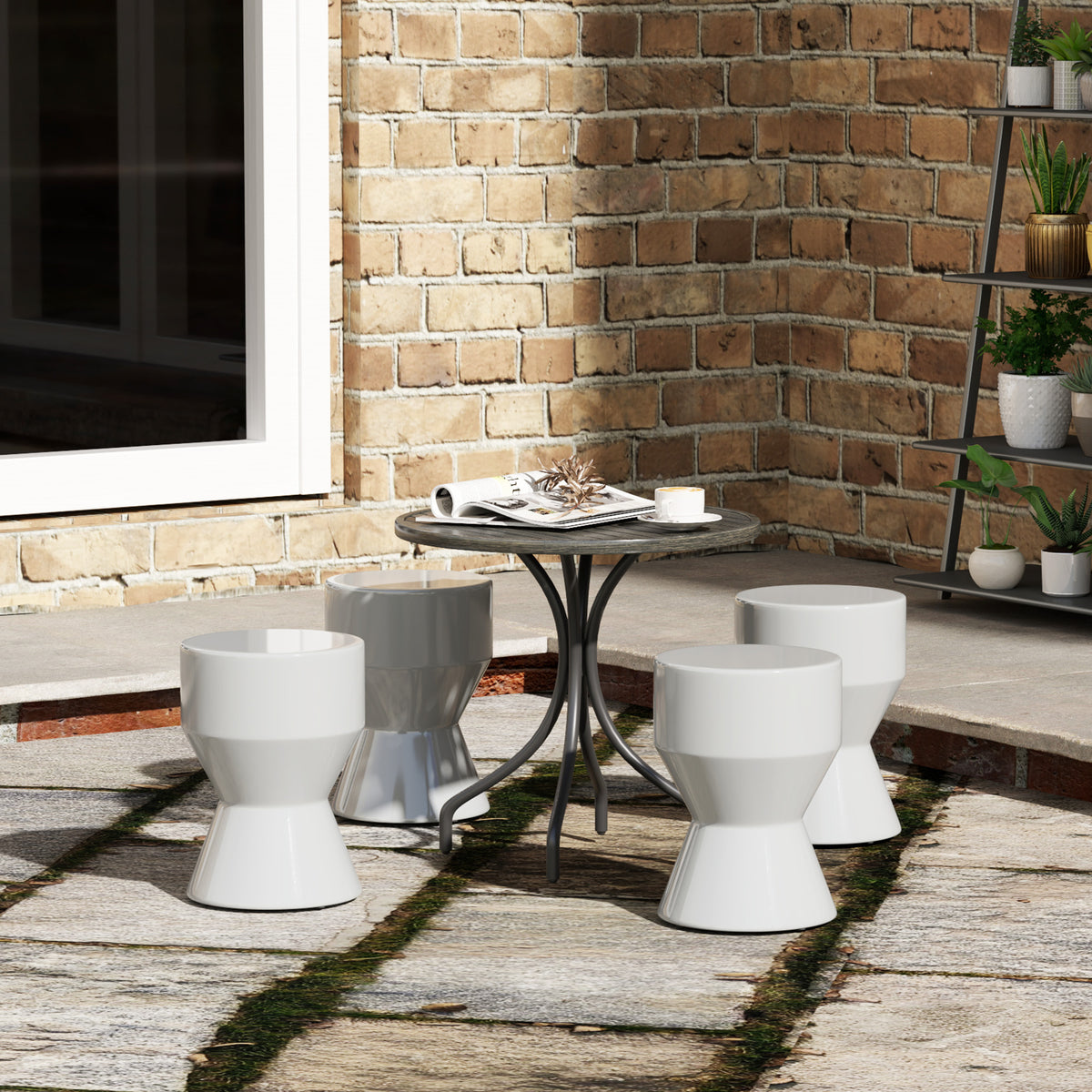 Sitzhocker aus Keramik 120kg belastbar Ø33 x 45,5 cm Wetterfest Garten Hocker in Sanduhrform Hellgrau