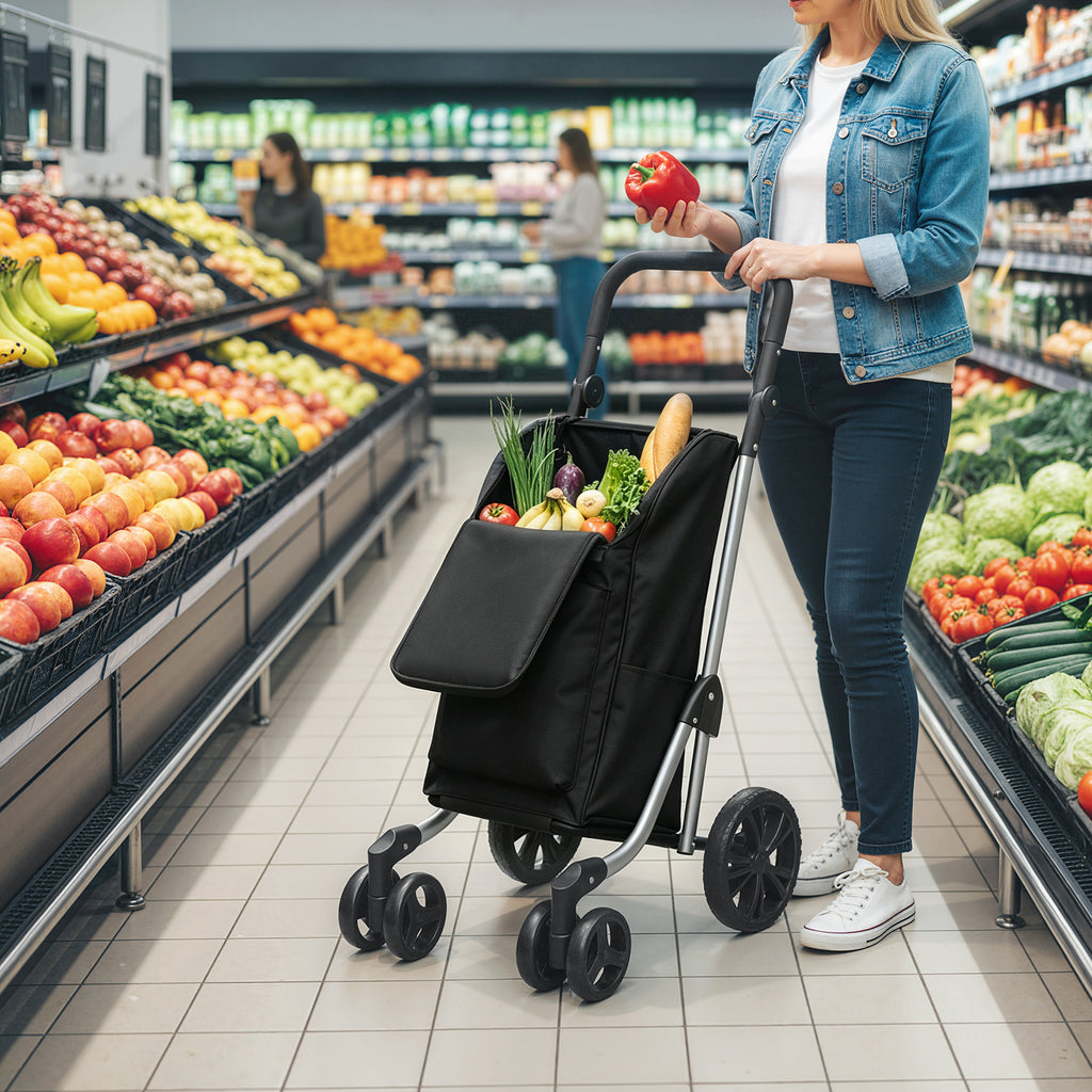 Einkaufstrolley Klappbar mit Kühlfach, 46L, Schwarz