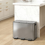 3 x 20L Pedal Bin, Steel Triple Kitchen Bin with Soft Close Lid, Removable Inner Buckets, Fingerprint-Proof, Silver Tone
