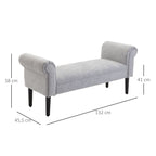  Bed End Bench, Window Seat, Linen Chaise Lounge Sofa with Arm and Wooden Legs for Bedroom, Living Room, Grey