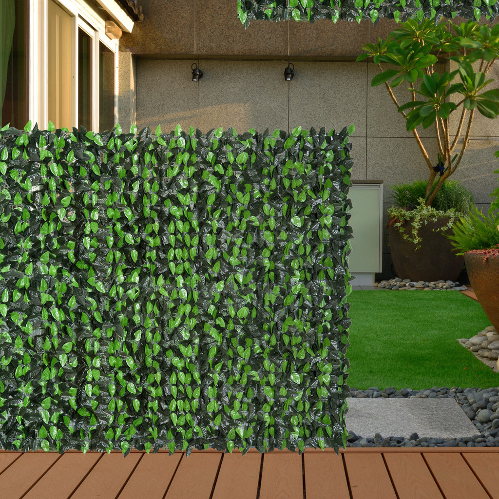 Artificial Leaf Hedge Screen Privacy Fence Panel for Garden Outdoor Indoor Decor 3M x 1M Light Green and Dark Green