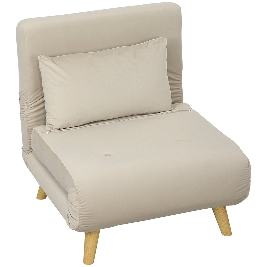 Klappsessel mit Bettfunktion, Klappbarer Relaxsessel in Samtoptik, Verstellbare Lehne, bis 120 kg belastbar, Beige