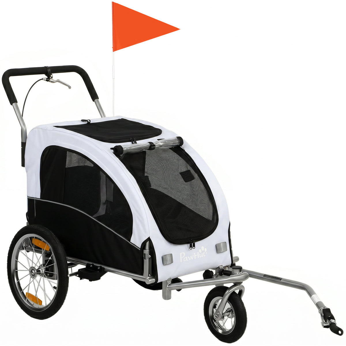 2-in-1 Hundeanhänger für Fahrrad Faltbarer Hundebuggy für kleine & mittelgroße Hunde bis 20 kg, Weiß