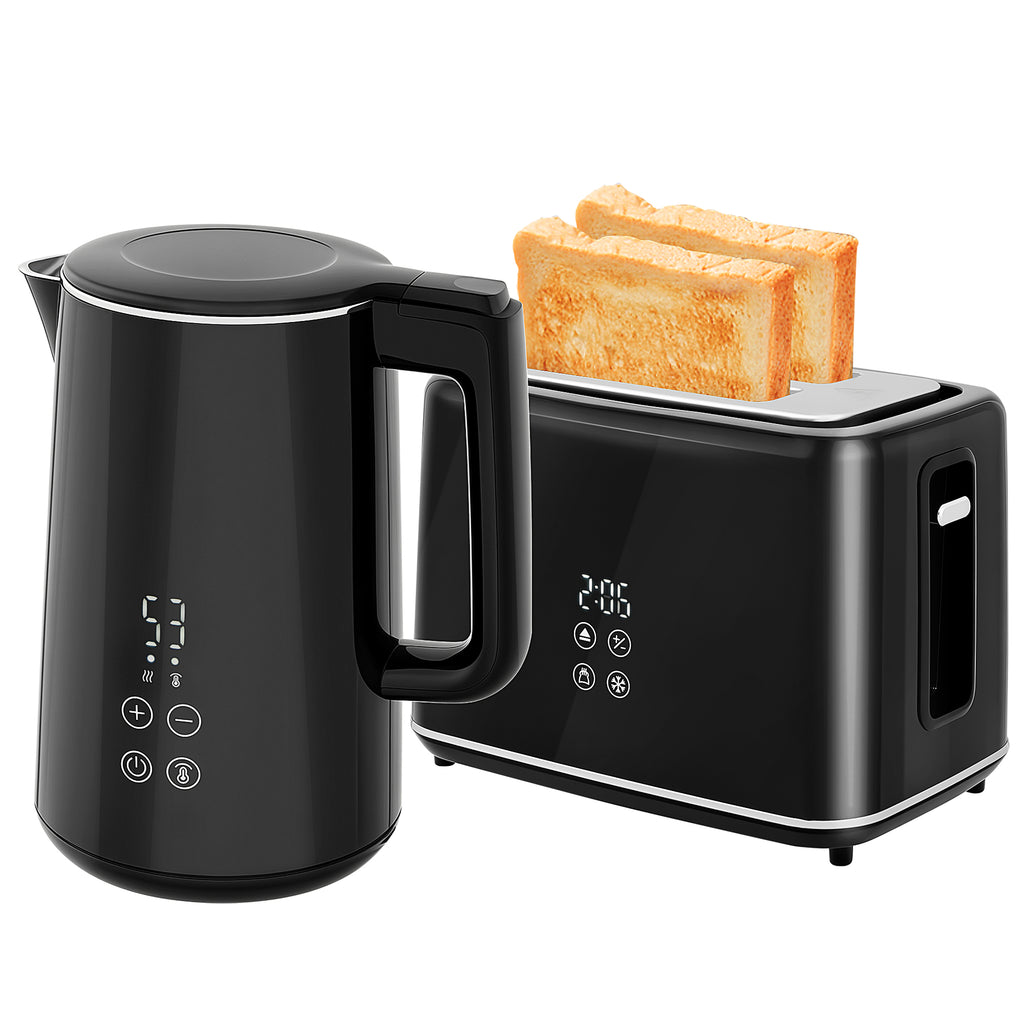K¨¹chenset mit Wasserkocher und Toaster, 7 Br?unungsstufen, schnelles Kochen, Edelstahl, Kunststoff, Schwarz