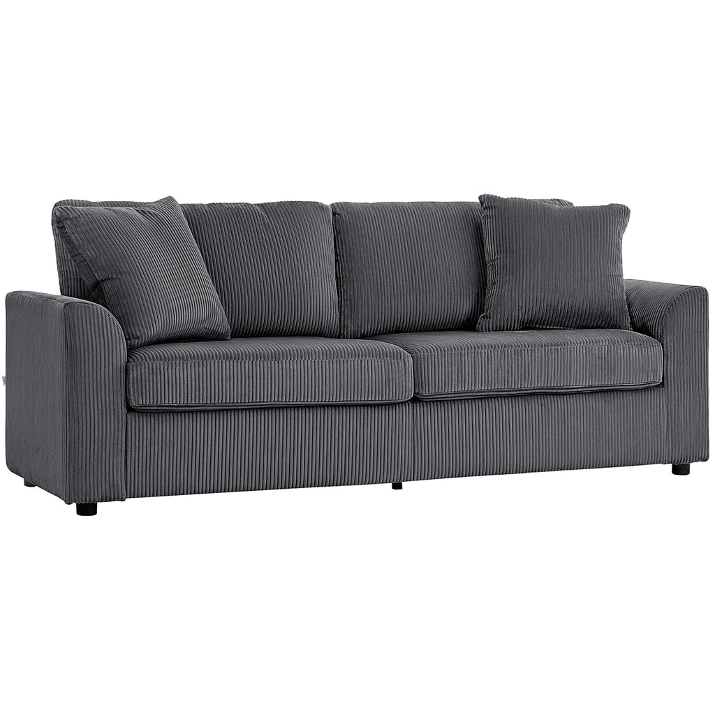 3-Sitzer-Sofa mit Zierkissen, Cordsofa f¨¹r Wohnzimmer, Schlafzimmer, 212 cm breit, Dunkelgrau