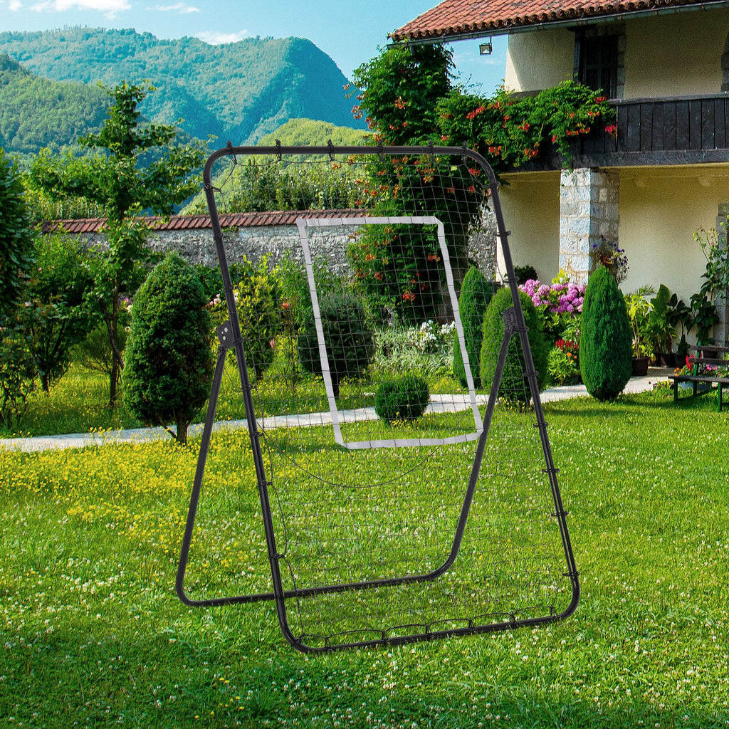 Foldable Football Rebounder Net, with Adjustable Angles - Black