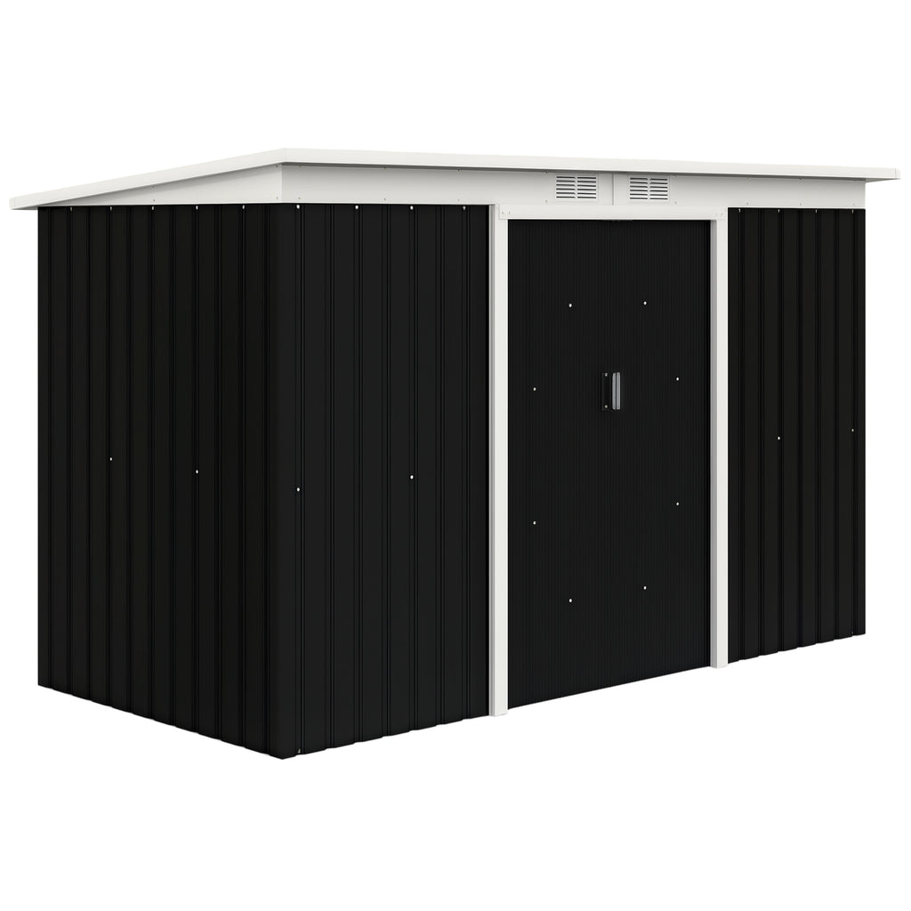 9ft x 4ft Metal Garden Shed, Waterproof Outdoor Bike Storage Shed Galvanised with Foundation Kit, Vents, Apex Roof and Lockable Double Doors for Patio Yard, Dark Grey