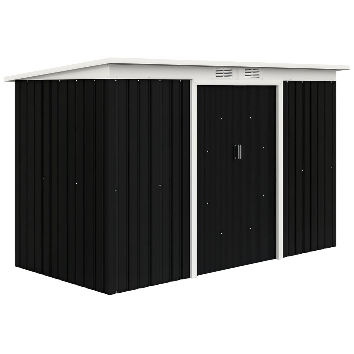 9ft x 4ft Metal Garden Shed, Waterproof Outdoor Bike Storage Shed Galvanised with Foundation Kit, Vents, Apex Roof and Lockable Double Doors for Patio Yard, Dark Grey