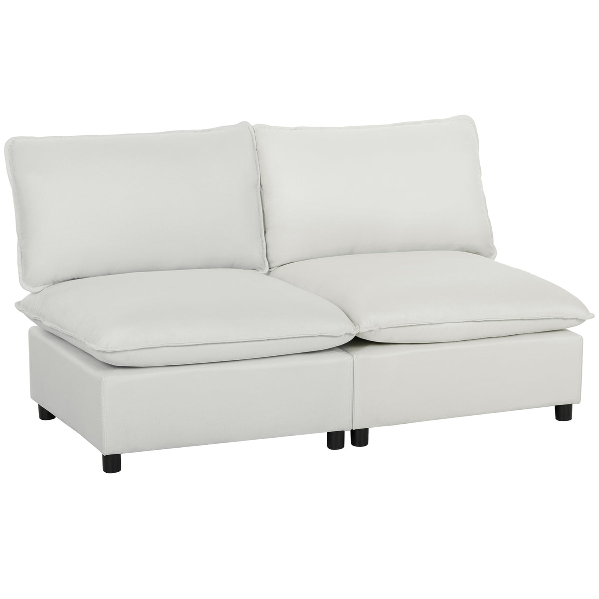 2-Sitzer-Sofa, 146 cm Kunstleder-Modularsofa mit breiter und tiefer Sitzfläche, dicken Kissen, einfache Montage, Grau