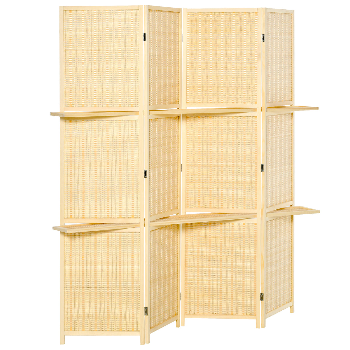 Raumteiler, Raumtrenner aus Bambus, 2 Regale, faltbar, Fu?pads, Natur