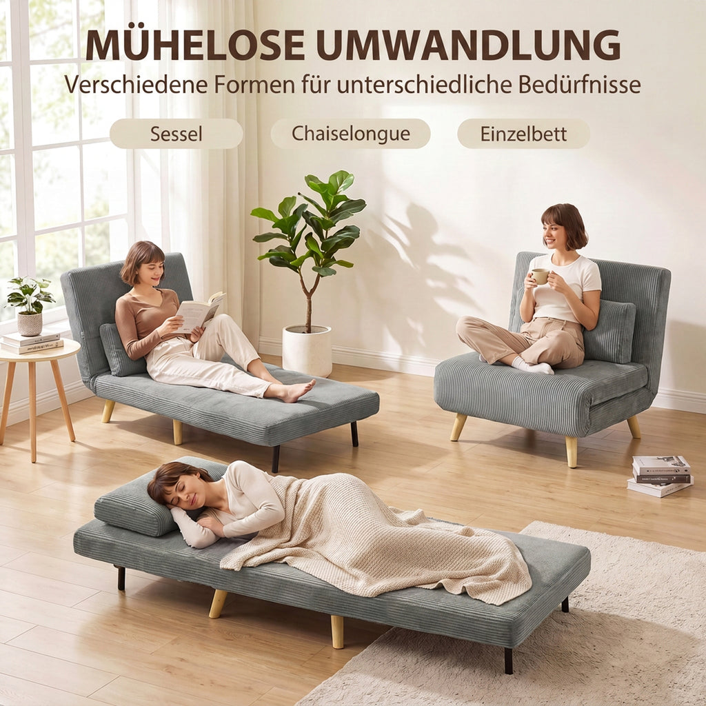 Schlafsessel 3 in 1 Schlafsofa mit Bettfunktion, 90x190cm Dunkelgrau