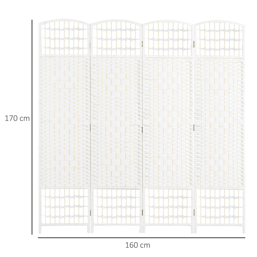 4 Panel Folding Room Divider, Privacy Screen, Paravent Partition Separator for Living Room, Bedroom, White