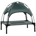 Erhöhtes Hundebett mit Baldachin, Haustierbett, Hundeliege outdoor mit Dach, Atmungsaktiv, Taftstoff für Camping Grau 61 x 46 x 62 cm