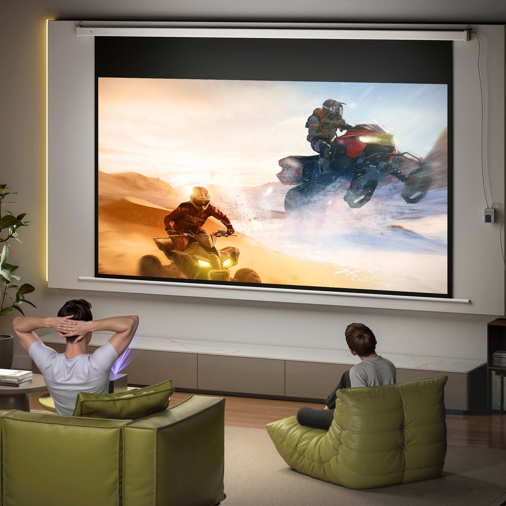 Beamer Leinwand 293 x 193 cm 120 Zoll 16:9 HD 4K Projektionsleinwand Elektrisch mit Fernbedienung, Weiß