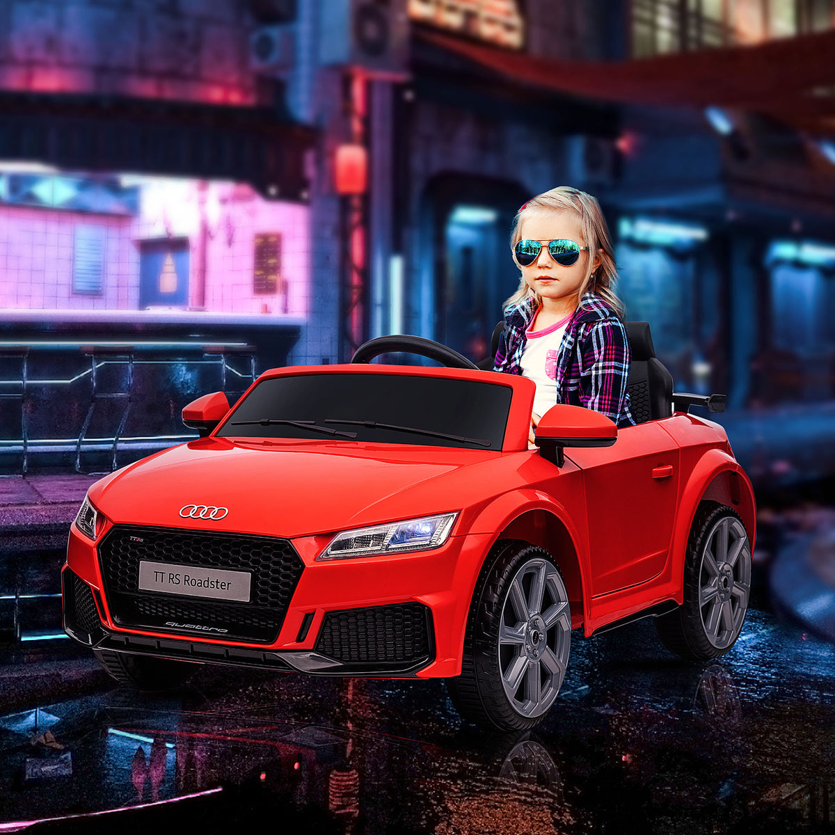 Kinder Elektroauto 12V Kinderauto mit 2,4 G Fernbedienung, 2 Motor, Kinderfahrzeug mit Hupe, LED, Musik, USB/MP3-Anschluss, Rückwärtsfunktion, Elektrofahrzeug für Kinder 3-5 Jahre, Rot