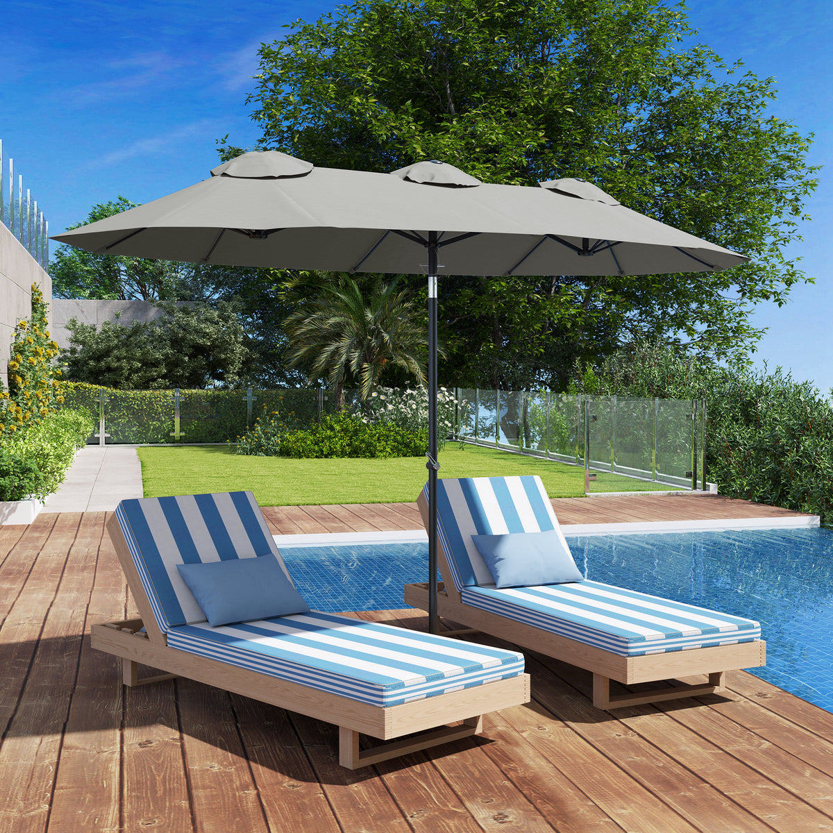 Sonnenschirm, Gartenschirm, neigbar, mit Handkurbel, Winddach, Polyester+Stahl, grau, 295 x 152cm