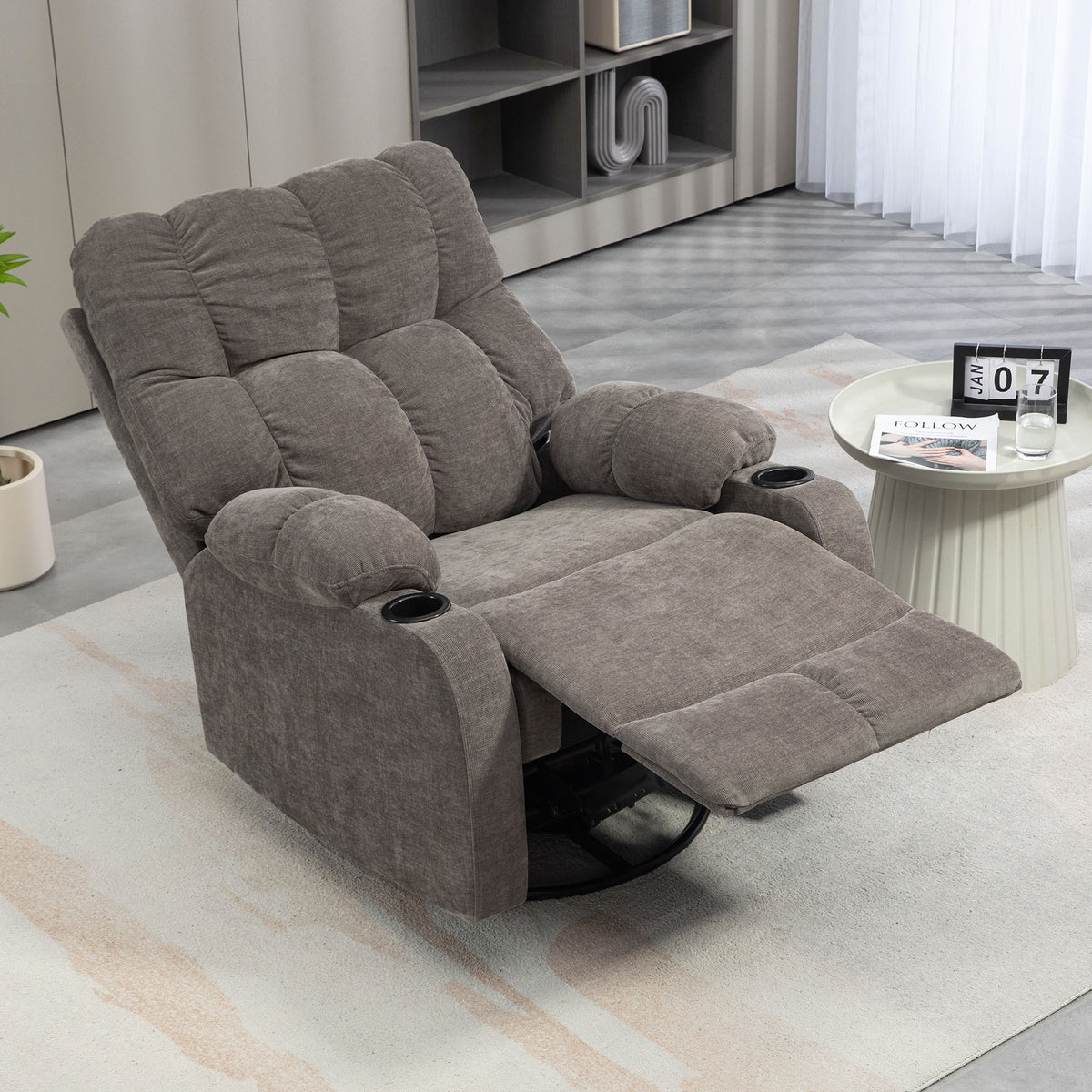 Relaxsessel mit Fu?st¨¹tze, Liegesessel, drehbar, bis 150 kg, Stahlrahmen, 88x96x108cm, Hellbraun