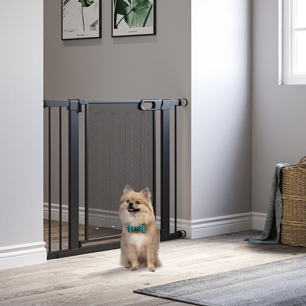 Pressure Fit Safety Gate, for Staircases, Hallways, Doorways w/ Extensions Kit, 75-103CM Adjustable Width - Black