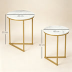 Set of Two Marble-Effect Nest of Tables - White/Gold-Tone