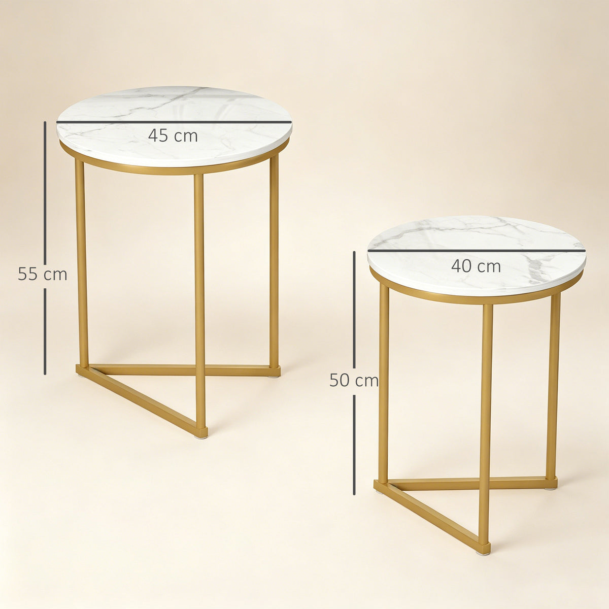 Set of Two Marble-Effect Nest of Tables - White/Gold-Tone