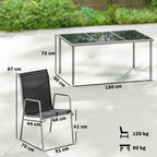 Gartenmöbel Set Sitzgruppe 150 x 90cm Tisch mit 6 Atmungsaktiven Stühlen Sicherheitsglas Tischplatte