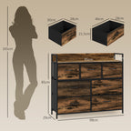 Kommode, Sideboard mit 7 Stoffschubladen, Industrial Design, Stahlrahmen, 98x29x85cm, Braun/Schwarz