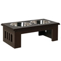 Raised Dog Feeding Bowls with Stand, Stainless Steel for Medium Dog, 58L x 31W x 25H cm - Brown