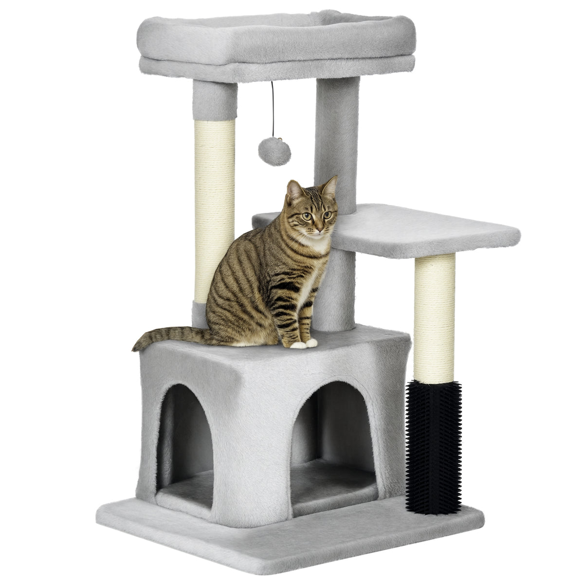 Cat Tree for Indoor Cats Climbing Tower Kitten Scratch Post Activity Center Kitten with Massage Toy Hanging Ball Bed Condo Perch 48 x 48 x 85cm Grey
