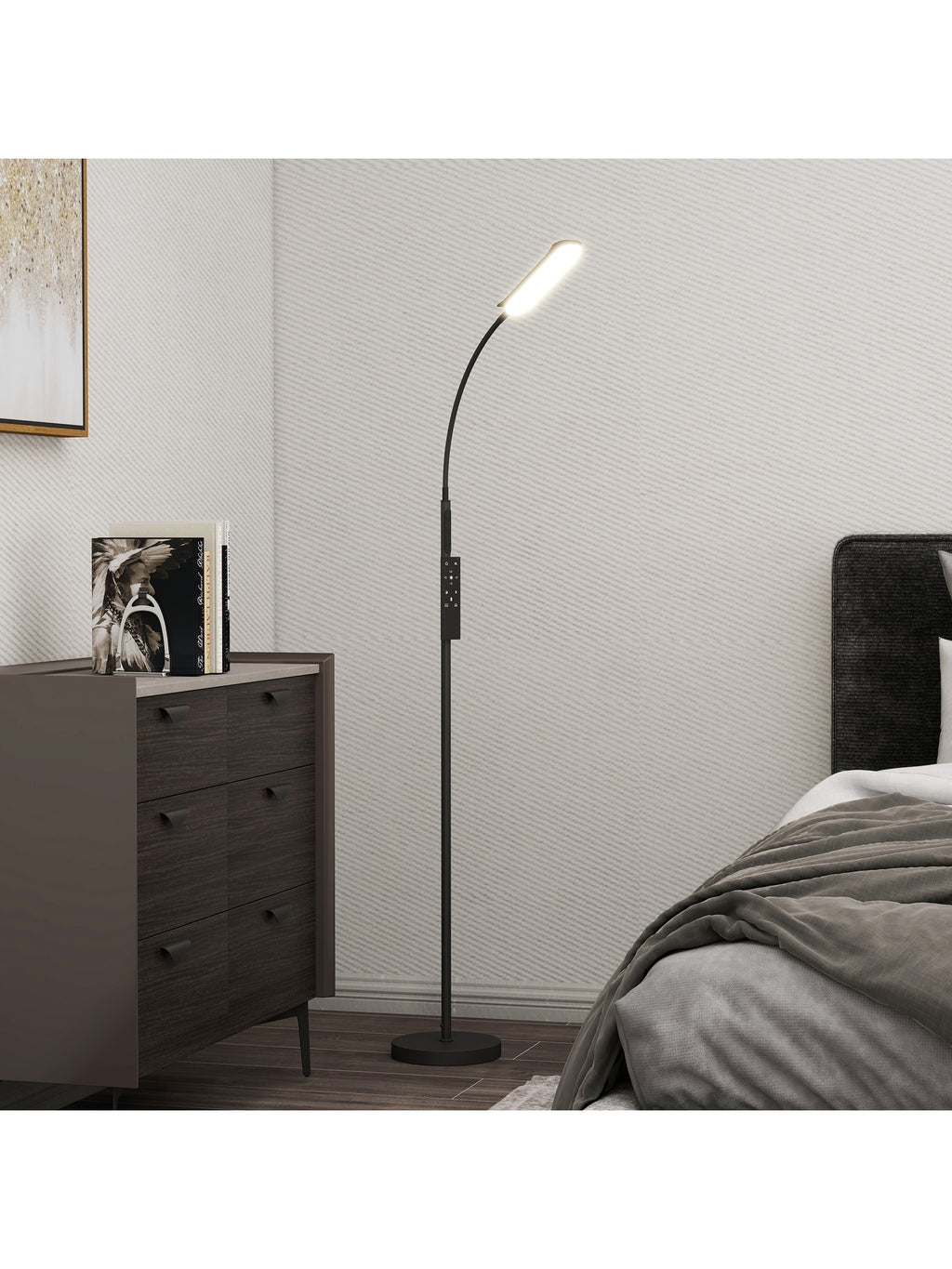 LED Stehlampe Dimmbar, Fernbedienung, 360° Schwanenhals, Schwarz