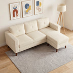 Ecksofa 192 cm L-Form 3-Sitzer Sofa mit umkehrbarer Chaiselongue, Cord-Optik, für kleinen Raum, Cremeweiß