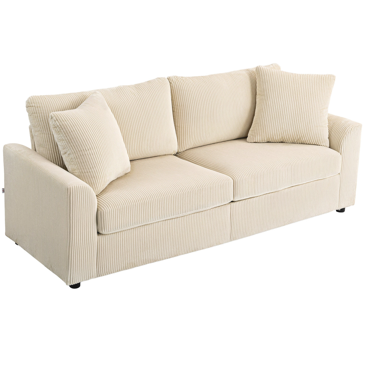 3-Sitzer-Sofa mit Zierkissen, Cordsofa f¨¹r Wohnzimmer, Schlafzimmer, 212 cm breit, Cremewei?