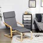 Sessel mit Fußhocker, Sessel-Set, Leinenoptik, Massivholz, Grau + Natur