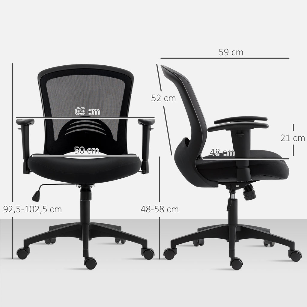 Netz-B¨¹rostuhl, verstellbarer Schreibtischstuhl mit Netzstoff-R¨¹ckenlehne, rollbar, mit Kippfunktion, Schwarz