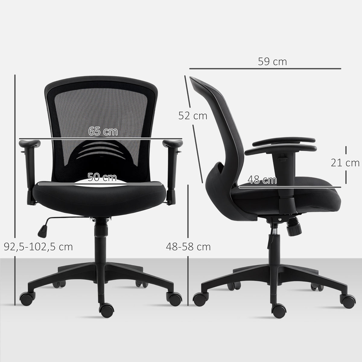 Netz-B¨¹rostuhl, verstellbarer Schreibtischstuhl mit Netzstoff-R¨¹ckenlehne, rollbar, mit Kippfunktion, Schwarz